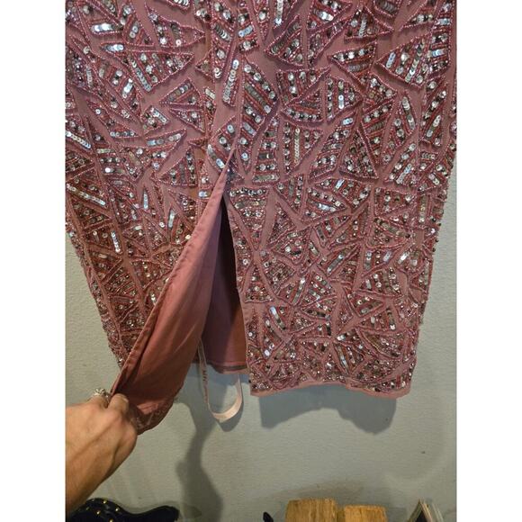 Mac Duggal Women's Pink Sequin Midi Sheath Dress Size 14 Formal Mother of Bride - Picture 10 of 13